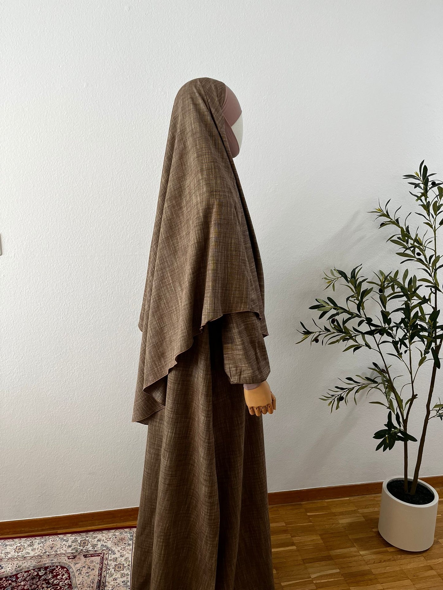 SET Leine: Abaya A-Linie mit Standard Khimar (heller Jersey)