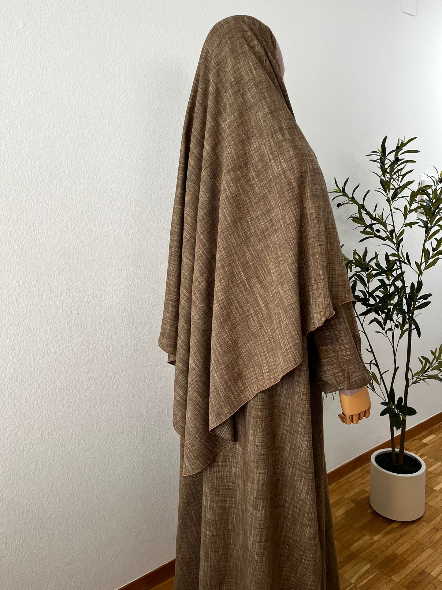 SET Leine: Abaya A-Linie mit Standard Khimar (heller Jersey)