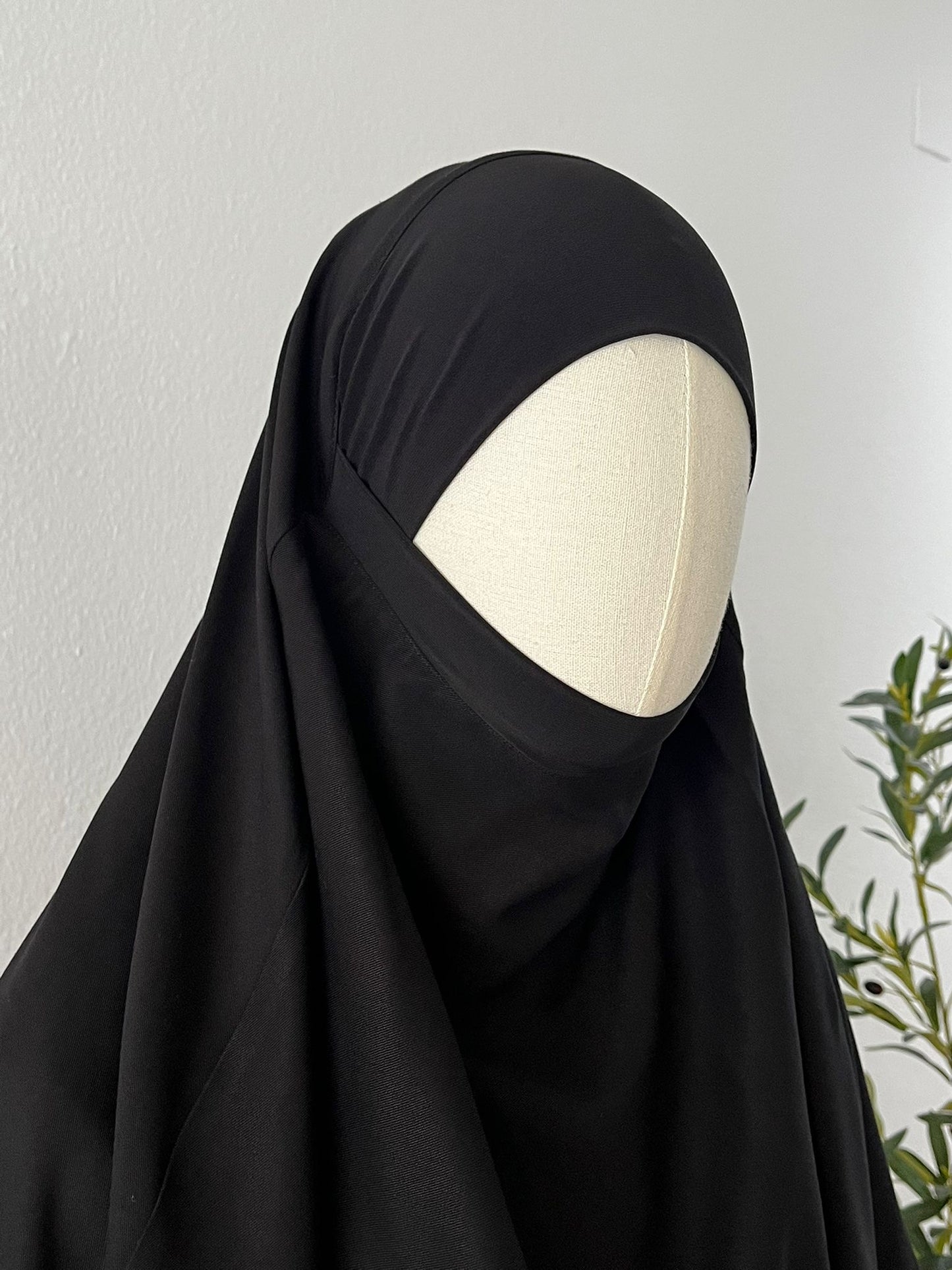 Schwarzes Baumwollset Abaya A-Linie und Standard Khimar