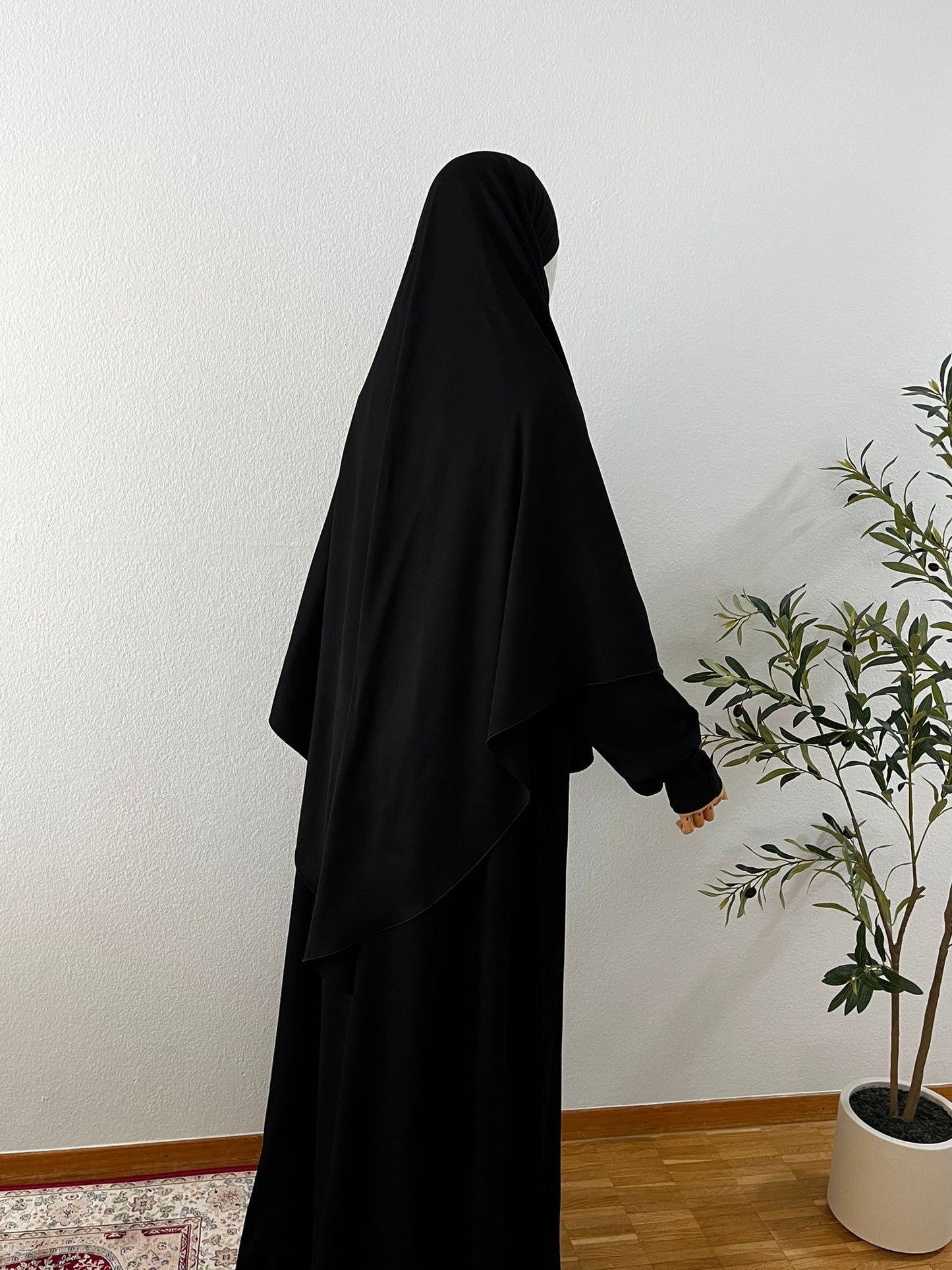 Schwarzes Baumwollset Abaya A-Linie und Standard Khimar