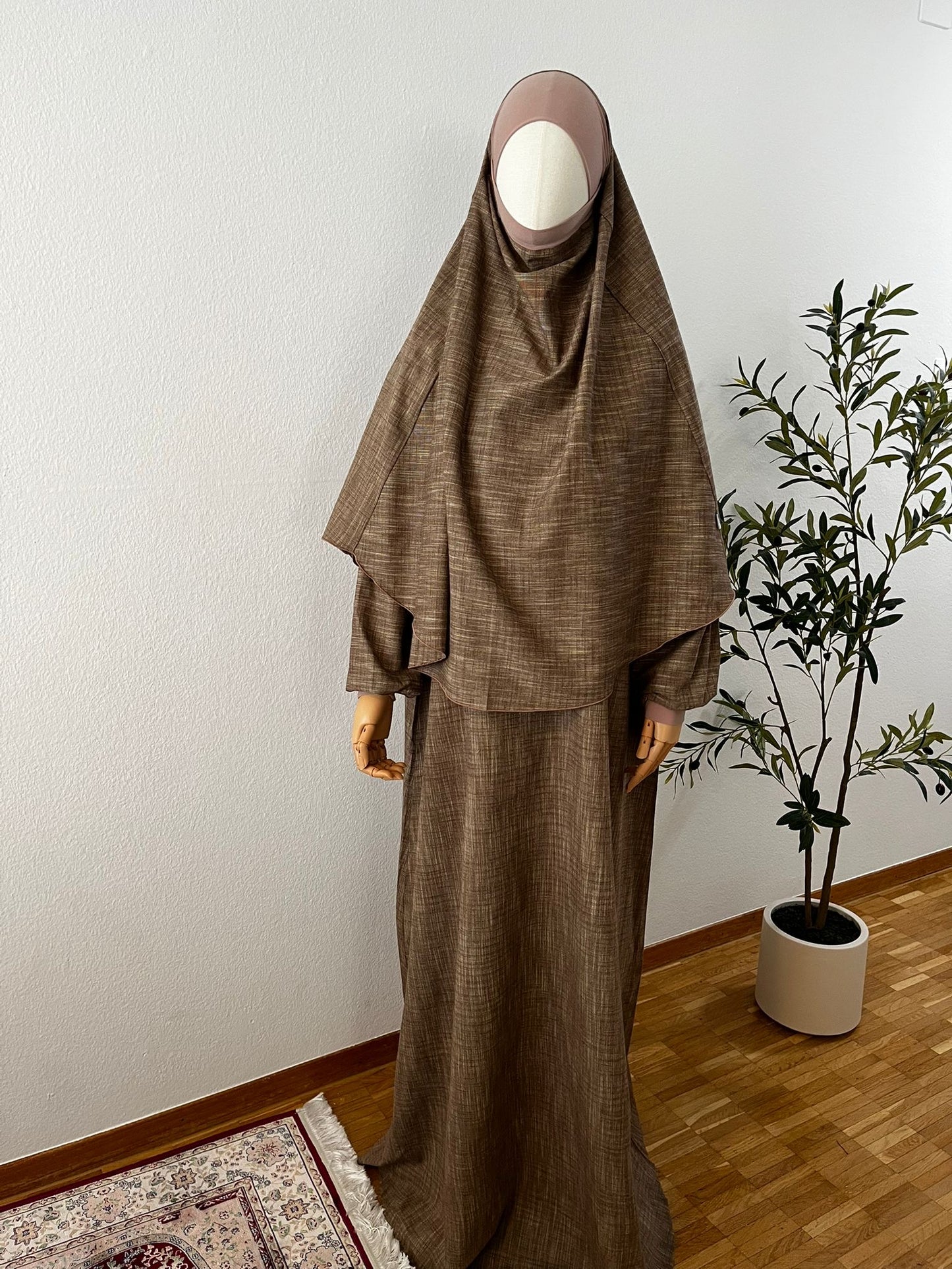 SET Leine: Abaya A-Linie mit Standard Khimar (heller Jersey)