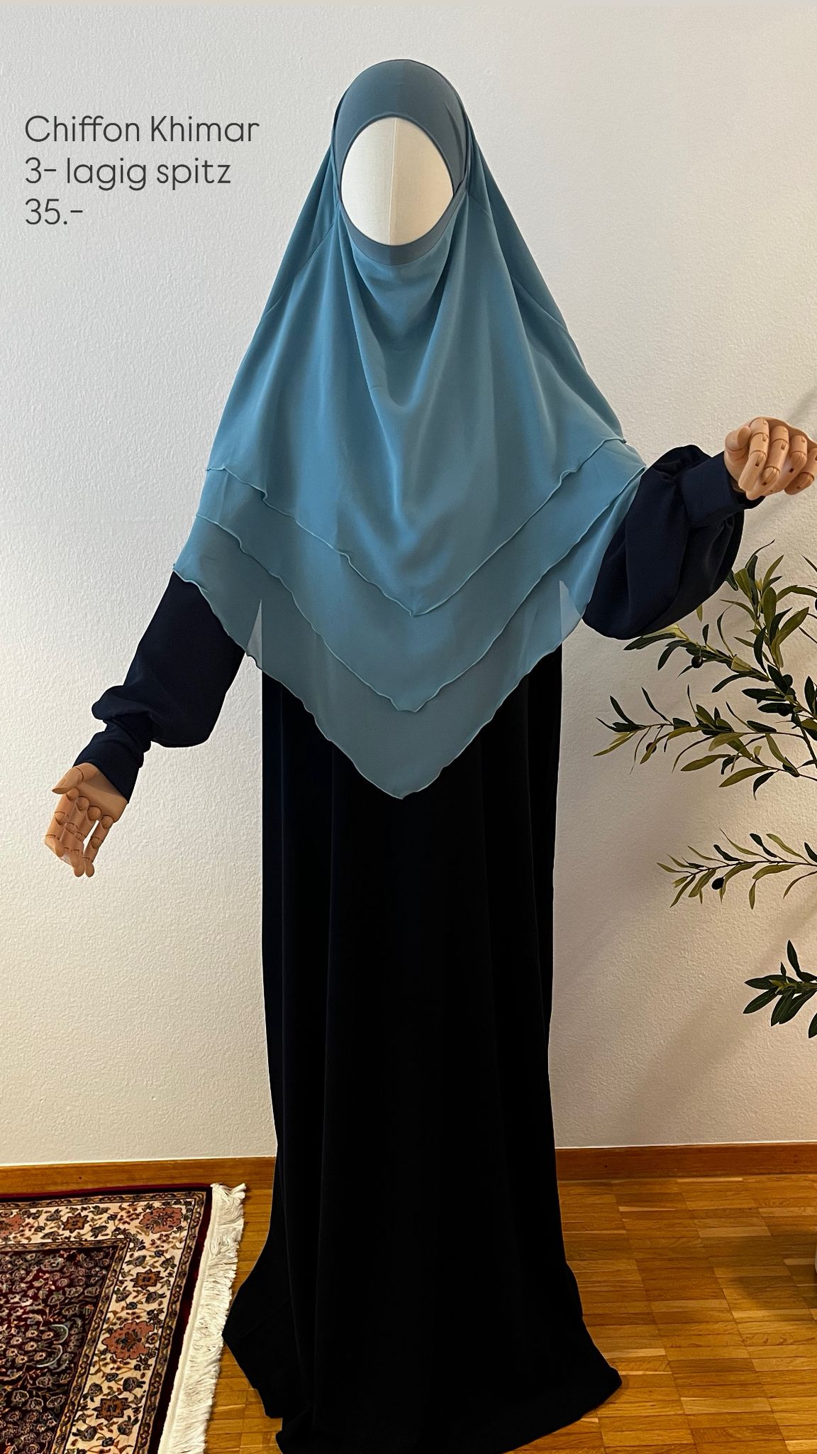 3-lagiger Chiffon Khimar türkisblau