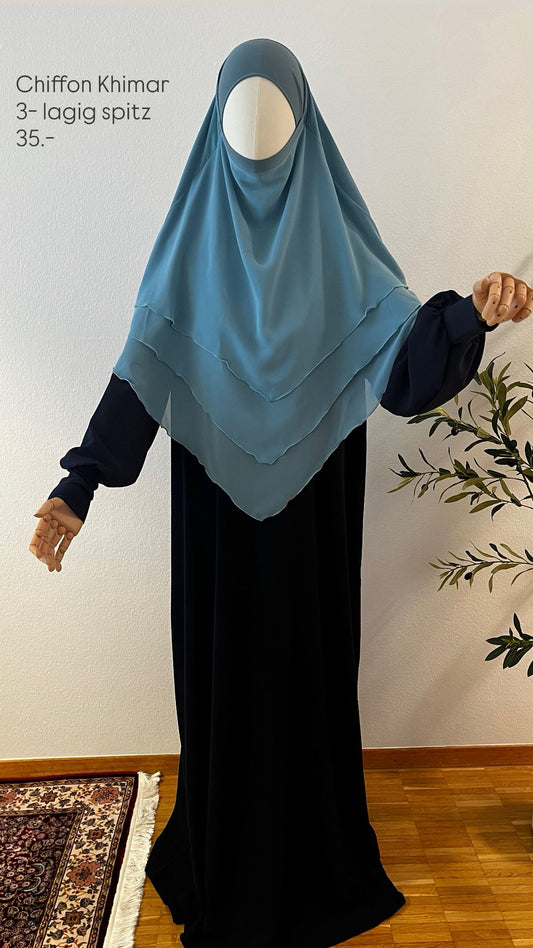 3-lagiger Chiffon Khimar türkisblau